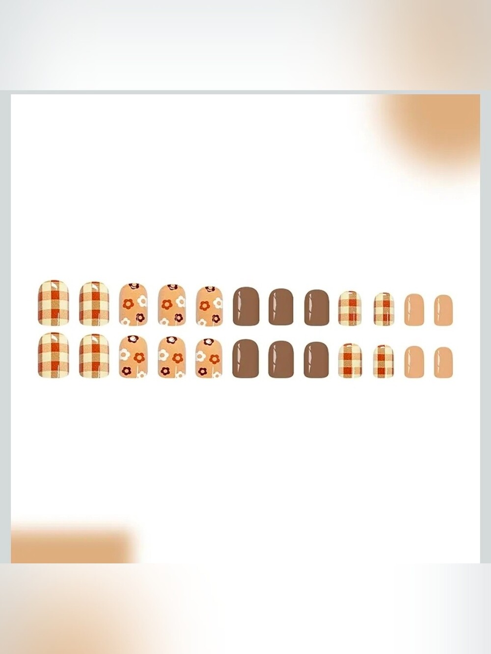 Fall Brown Press On Nails Short Square Nails Flower Set of 24 - Picture 4 of 5